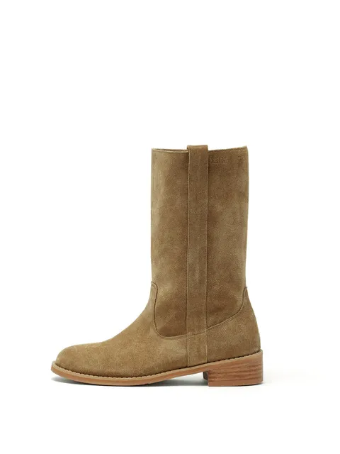 SUEDE LEATHER MIDDLE BOOTS IN KHAKI