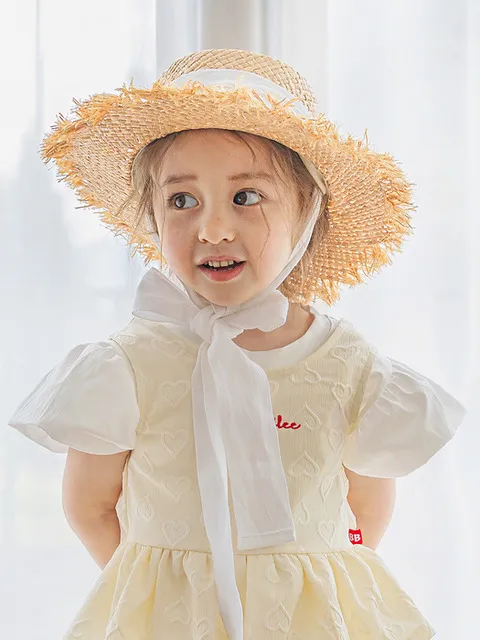 A18514 리본 밀짚 챙모자