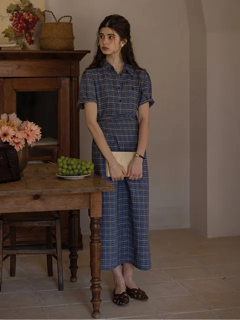 DA_Plaid fake two-piece dress_2color