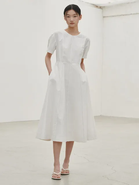 스티치 플레어 드레스 - 화이트 / Stitch Flare Dress - White