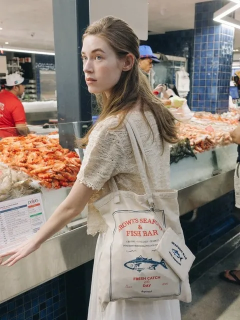 fish bar graphic eco bag - natural