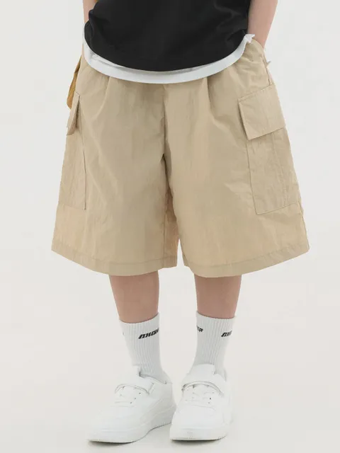 kids_나일론 원턱 카고 하프팬츠 (베이지)