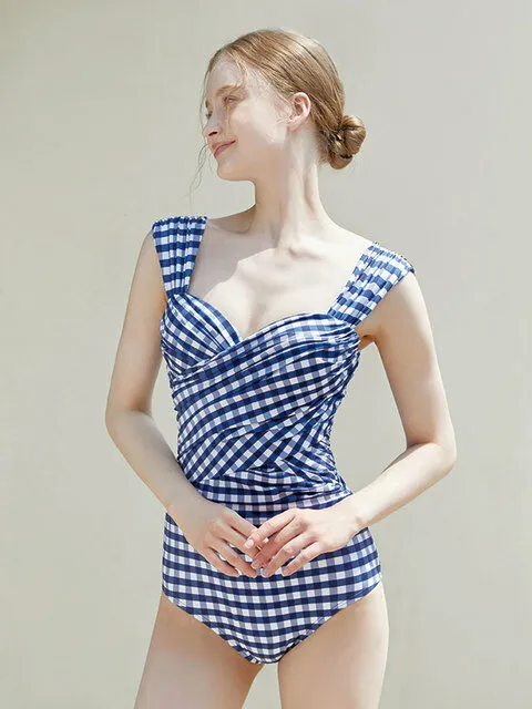 Mermaid swimsuit Blue check