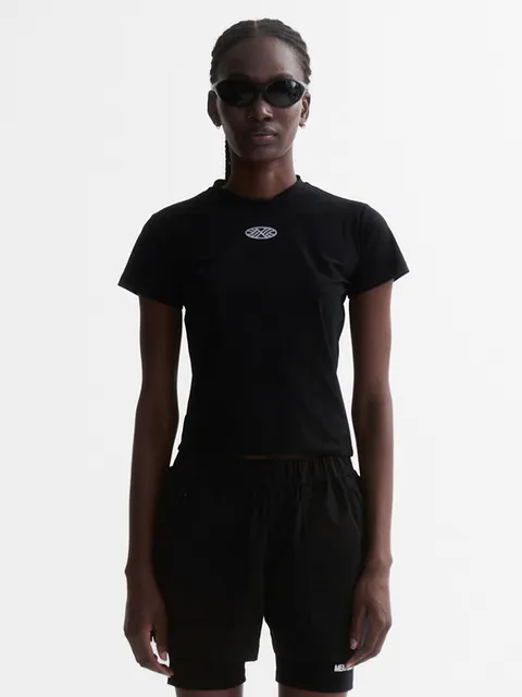 VENODE Small Track Logo Active Tshirts_Black (Crop Fit)