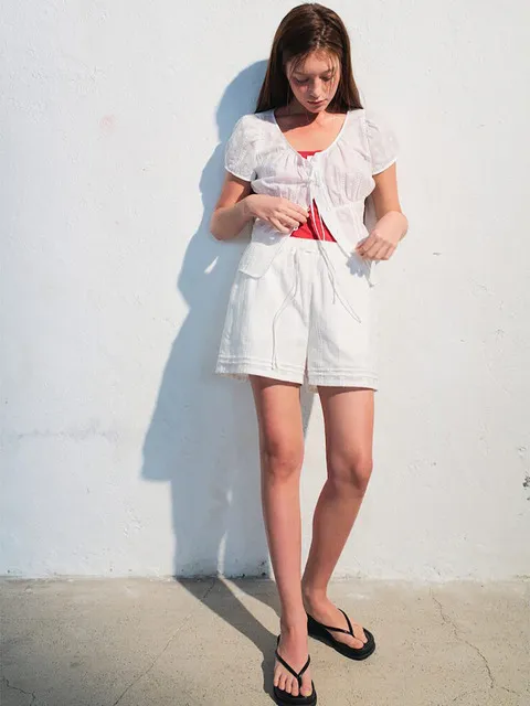 Eyelet Ribbon Blouse White (KE6660M021)