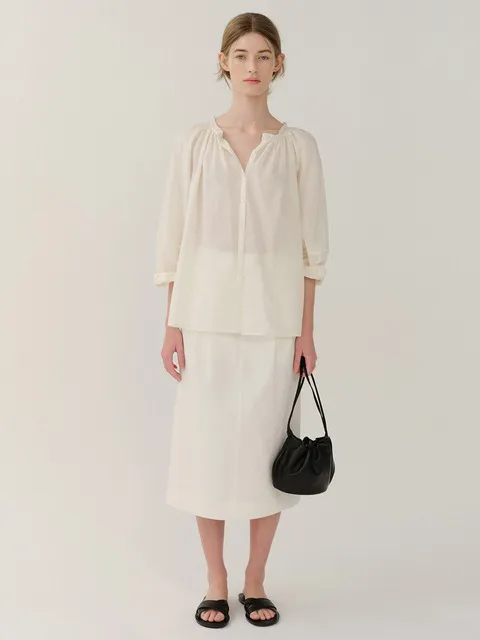 Gather Cotton Blouse Ivory