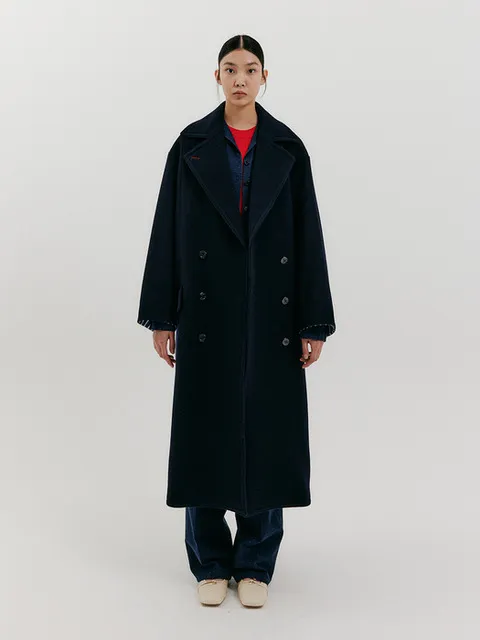 Oversized Long Peacoat - Navy