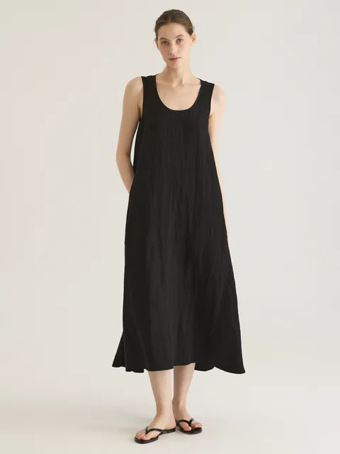 MINIMAL MAXI SLEEVELESS DRESS - BLACK