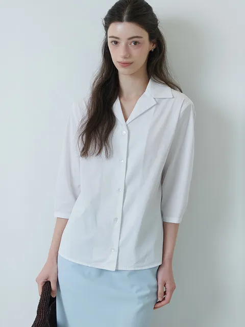 VIVIAN 오픈 카라 7부 셔츠