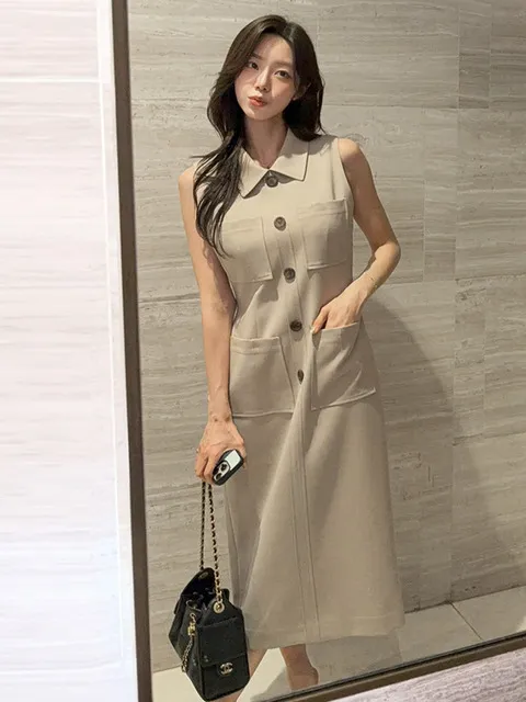 Urban Pocket Long Dress (Beige)