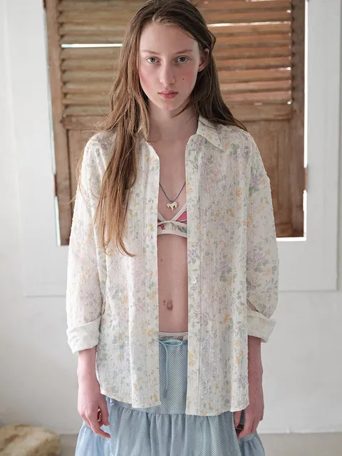Eyelet Over Fit Shirts, Floral