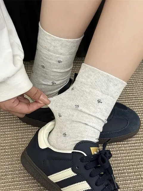 1328 꽃 패션 여성 시스루 회색 양말 socks