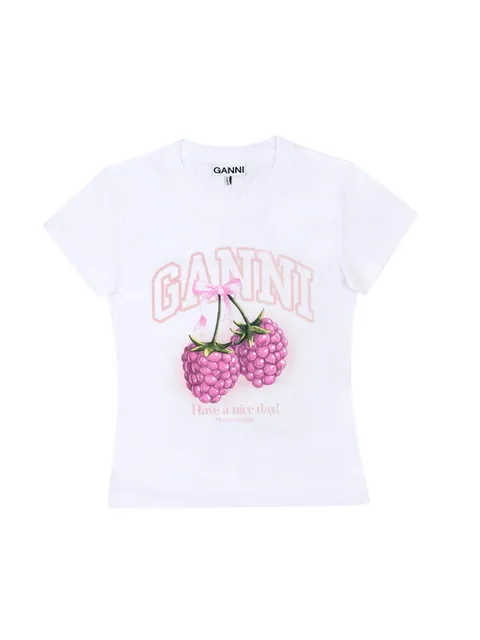 GANNI A1050185 151 라즈베리 로고 베이비 핏 여성 반팔티
