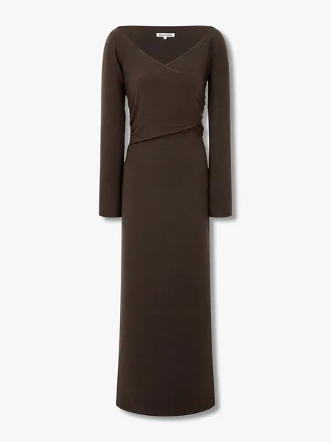 오버랩 넥 리오셀 롱 드레스 (Santana Knit Dress)_다크 브라운 RF14107014