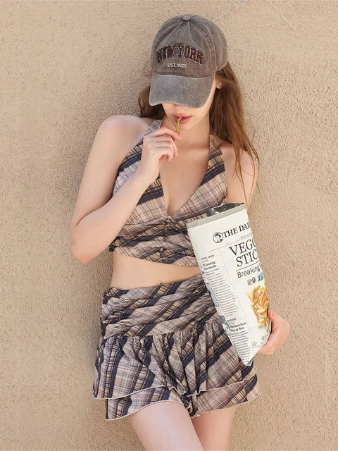Lucy Top Brown Check