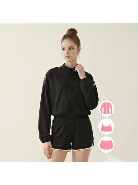 베이직엘르 집업 래쉬가드 비치반바지 세트 BEL-Z204K