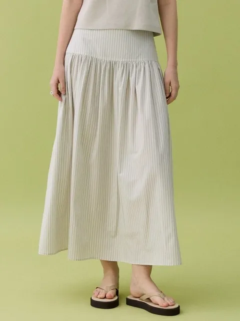 KOKO SHIRRING FULL SKIRT - BEIGE STRIPE