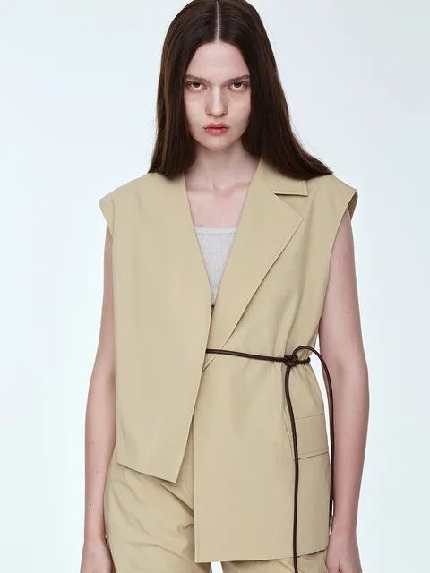 Unbalanced Belted Vest _ Beige