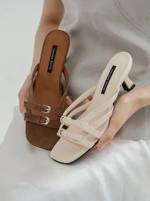 레노 더블벨트 슬리퍼 뮬 5cm