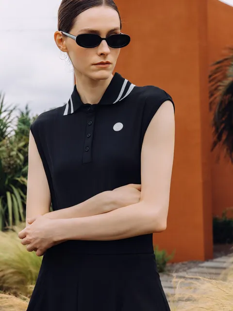 Essential Cap Sleeve Polo Top(Black)