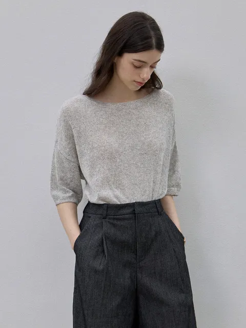 COOLING BOAT NECK SHORT-SLEEVED KNITWEAR MELANGE