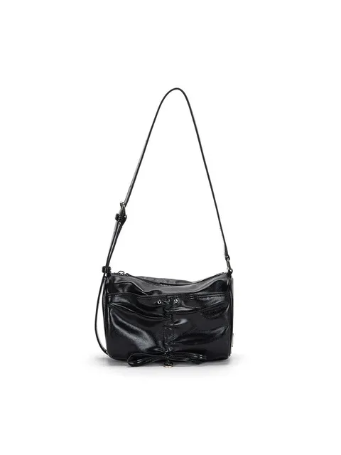 FRONT SHIRRING RIBBON MINI BAG IN BLACK