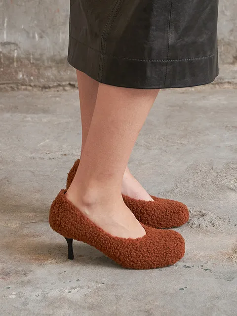 Luna Shearling Pumps Tan Brown