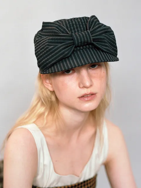 BELLBOY CAP_RIBBON_STRIPE BLACK