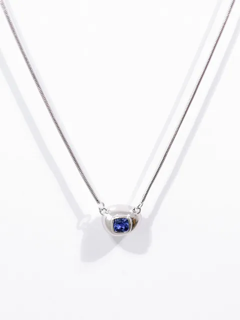 블루 사파이어 스퀘어 스톤 파셋컷 물방울 펜던트 목걸이 925 SILVER