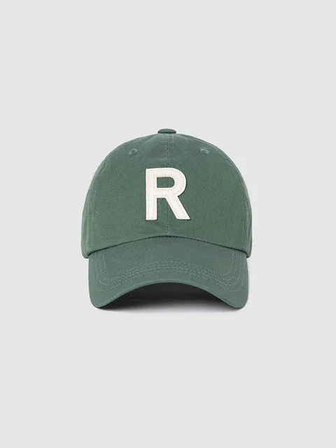 R 로고 패치 자수 볼 캡-그린