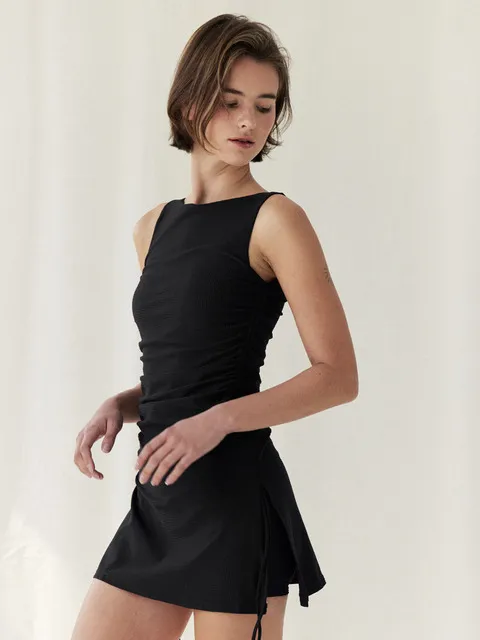 Seersucker dress swim set_black