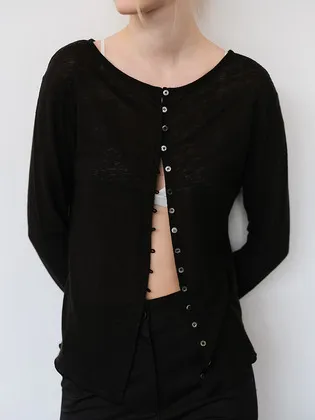 Linen Long Sleeve Cardigan(Black)