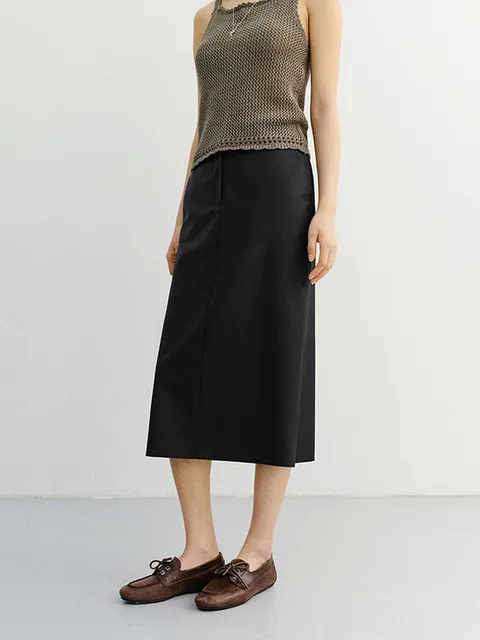 H-LINE LONG SKIRT BLACK_UDSK6B233BK