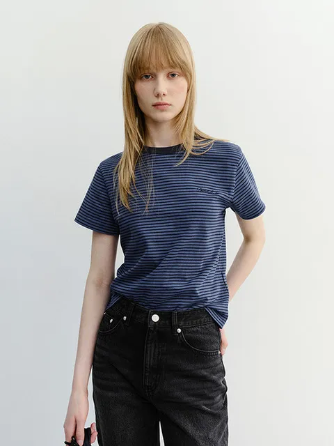 ESSENTIAL STRIPE LOGO T-SHIRT BLUE NAVY STRIPE_UDTS6B232B2