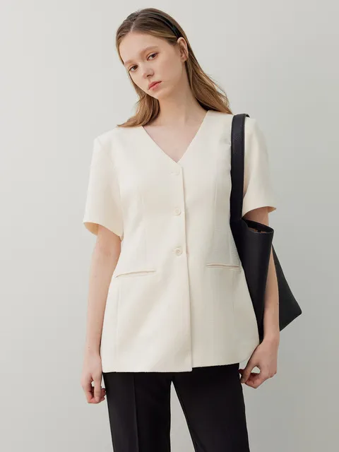 Line Tweed Jacket_Cream