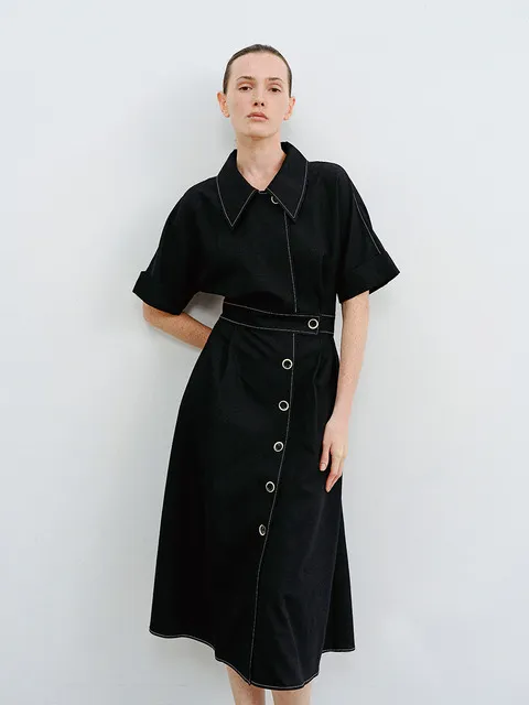 RTR ROLL-UP SLEEVE STITCH DRESS _2COLORS