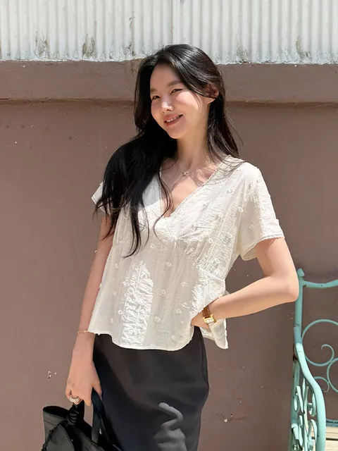 Grace shirring blouse - Cream