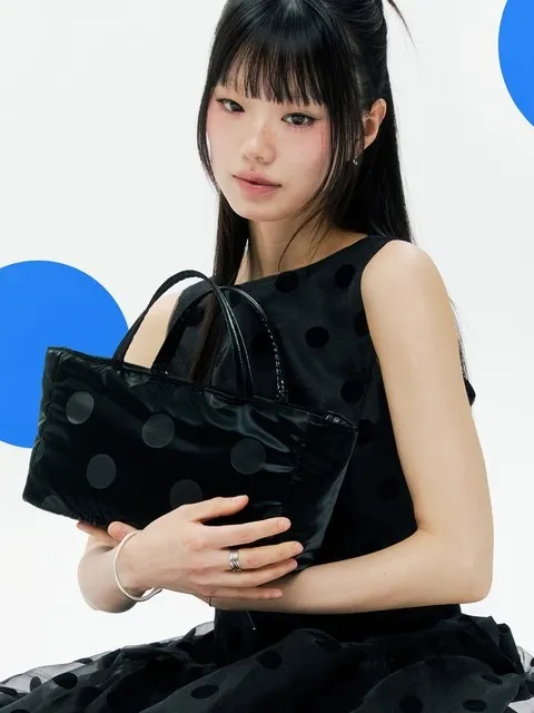 BOAT TOTE BAG 001 M Glossy Black Polka Dot