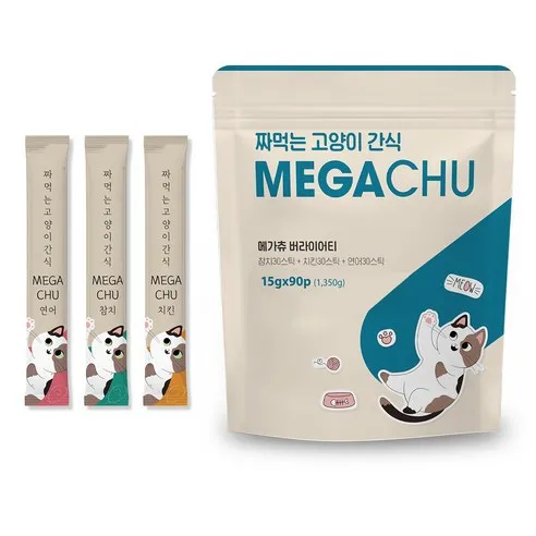 다시 돌아온 메가츄 짜먹는 고양이 간식 츄 90스틱 대용량 2개