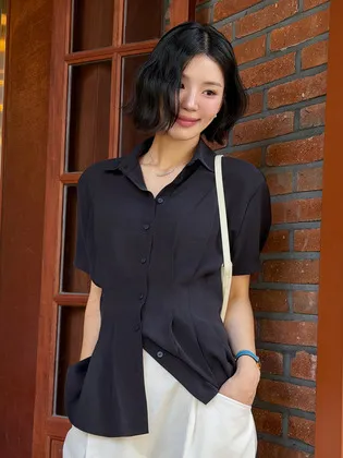 하프 플리츠 핀턱 셔츠 다크네이비 amr2360