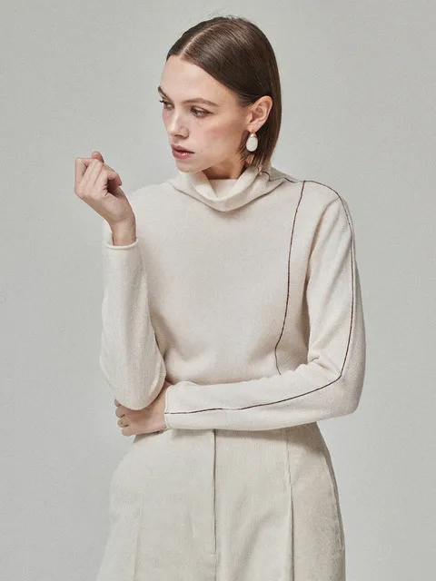CASHMERE BLEND COLOR-LINED KNIT_MILK IVORY