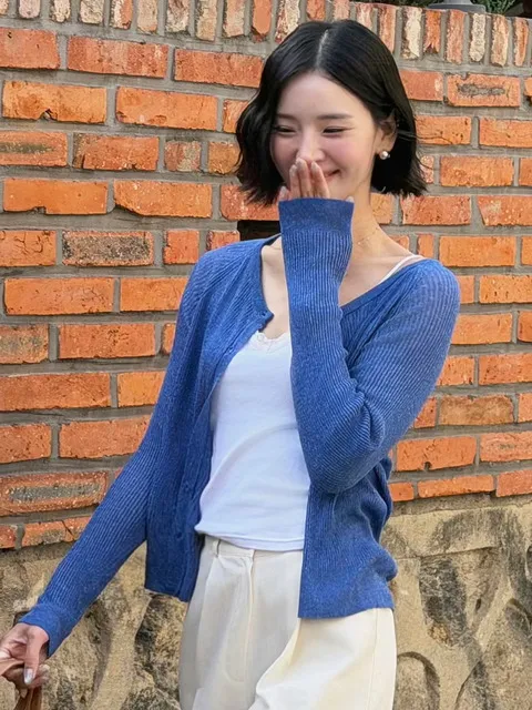 린넨 썸머 라운드 가디건 페이드 블루 amr2373