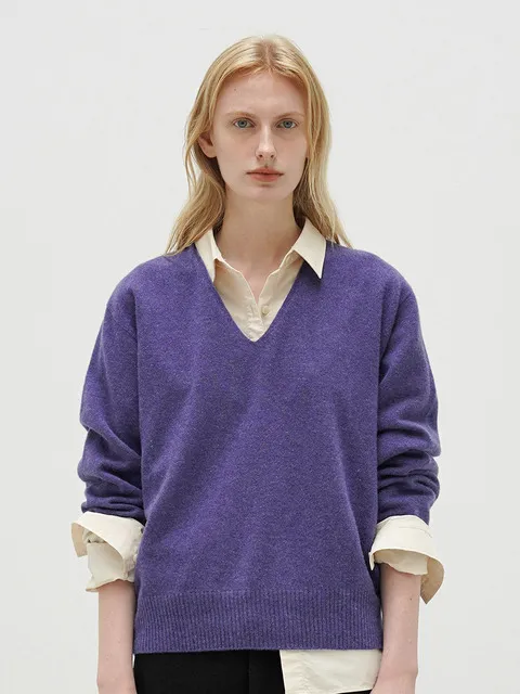 Cashmere blend v-neck knit (Ash Lavender)