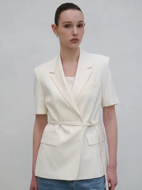 Summer Wool Belted Half Sleeve Jacket