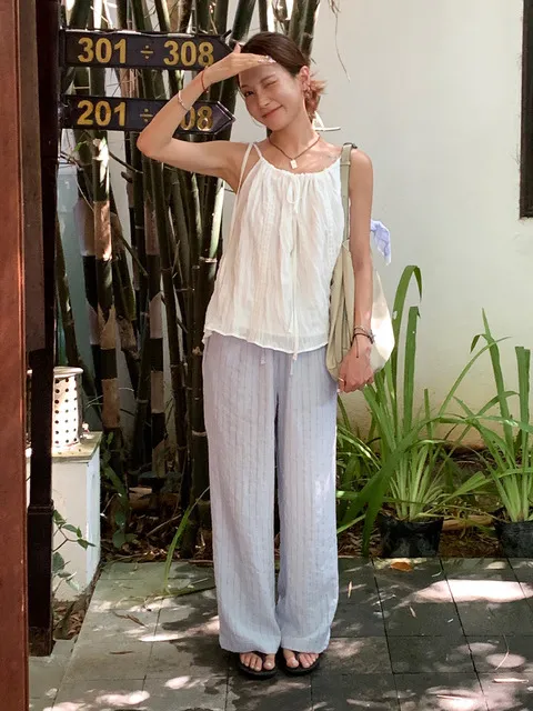 Soft Stripe Banding Pants_LIGHT BLUE