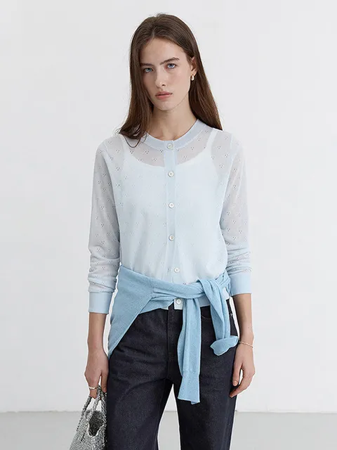 CREWNECK SHEER CARDIGAN SOFT BLUE_UDSW5B221B1