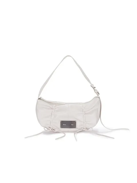 HALF SHIRRING RIBBON ROUND BAG IN IVORY