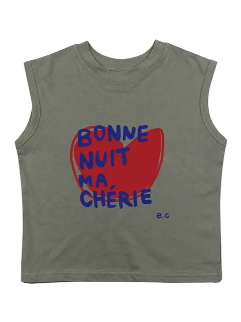 보넷하트 민소매 티셔츠-올리브(Bonnet Sleeveless T olive)