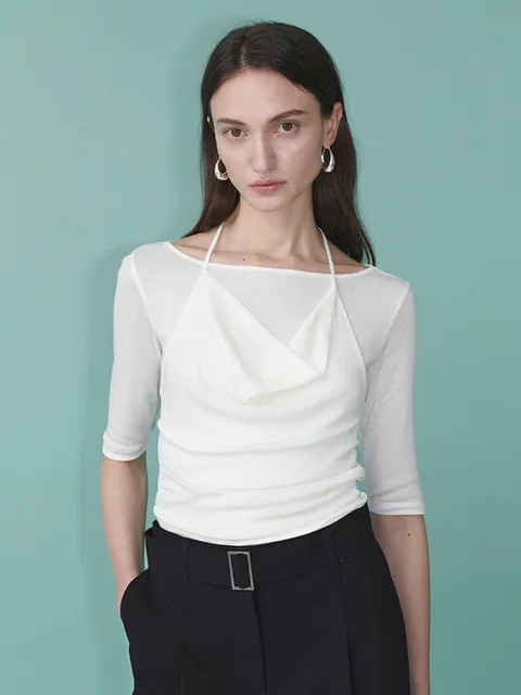 Cowl Halter Layered Jersey Top SW6XE242_3color