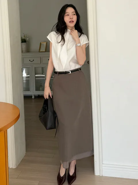 레이어드 벨트 스커트 모카브라운 L330